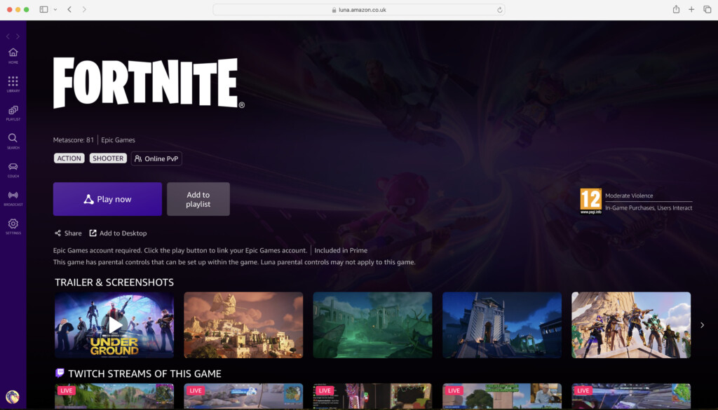 amazon luna launch fortnite