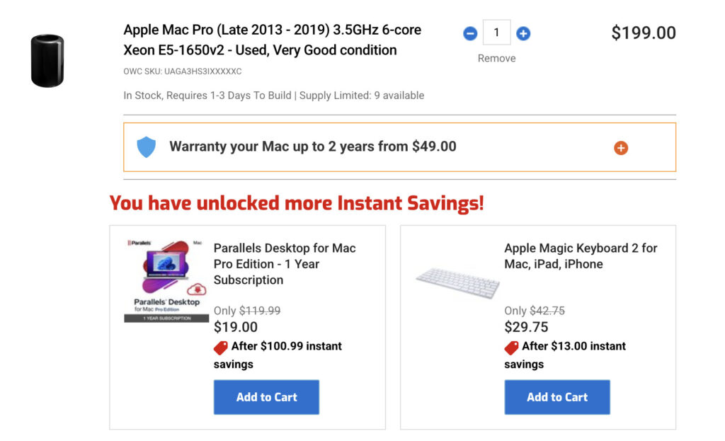 parallels owc mac pro refurbished offer